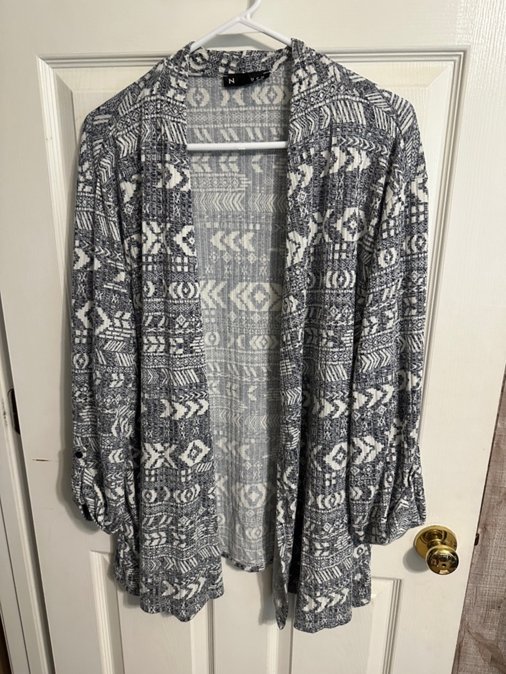 Open-Front Black, Gray and White Patterned Women's Cardigan